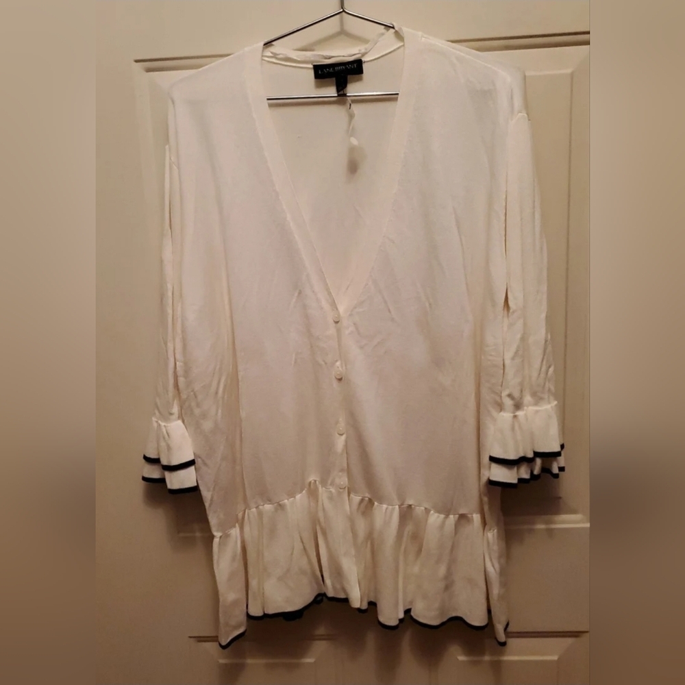 Lane Bryant White Cardigan with Black Trim